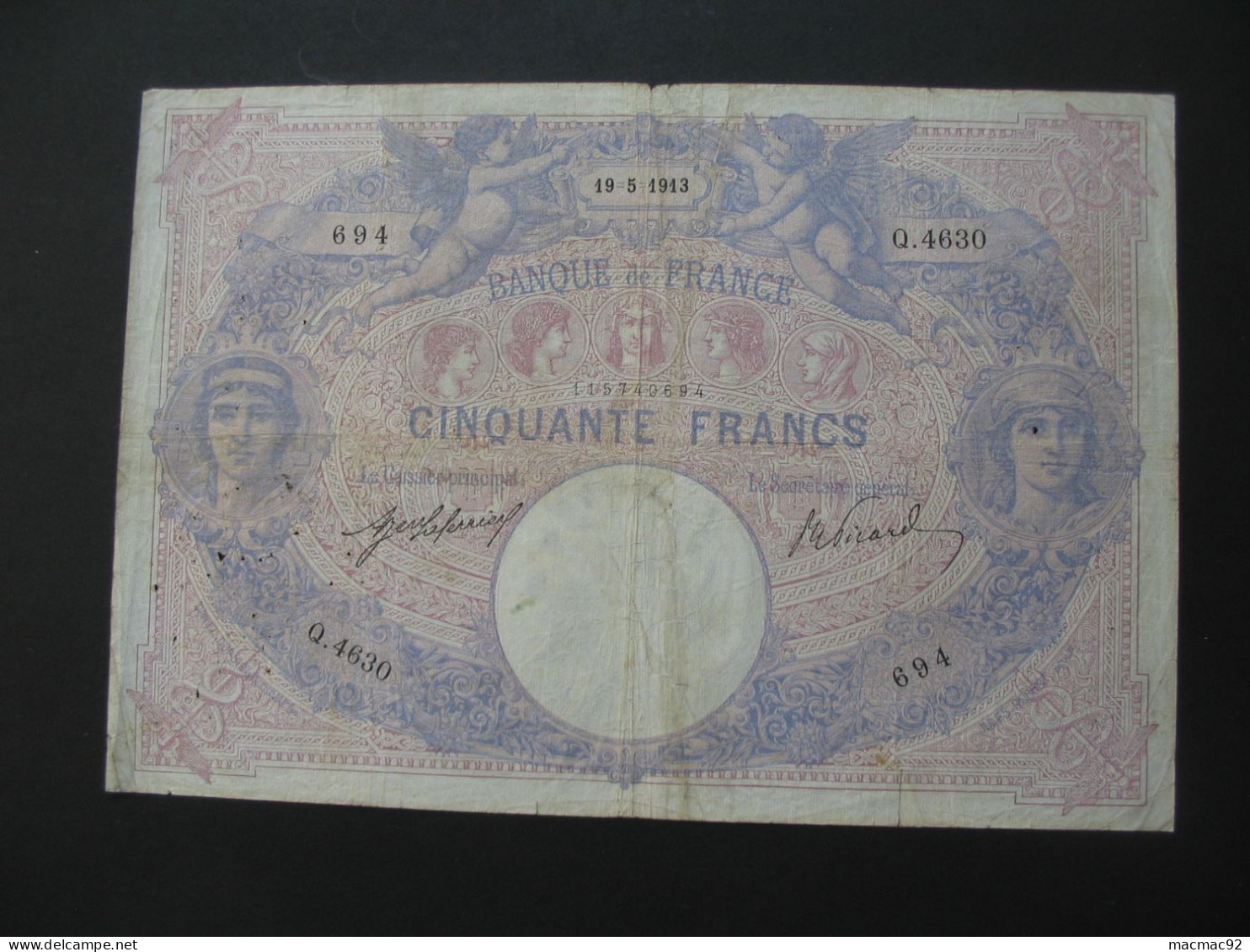 50 Cinquante Francs "BLEU ET ROSE"  19-5-1913   **** EN ACHAT IMMÉDIAT  **** - 50 F 1889-1927 ''Bleu Et Rose''