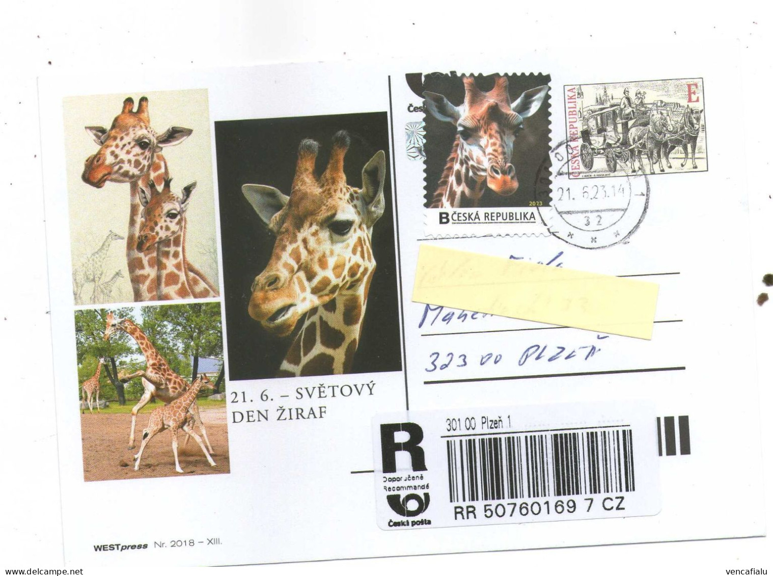 Czech Republic- World Day Of Giraffes, Special Postcard, Personalised Stamp,Registered Used - Jirafas