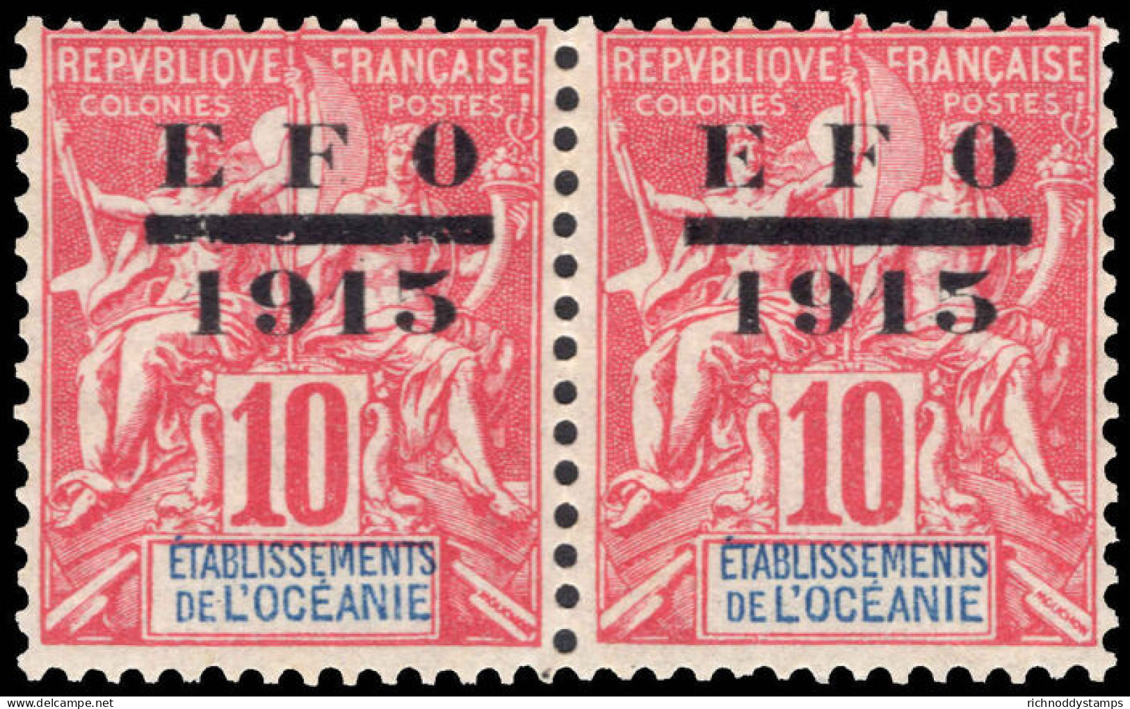 French Oceanic Settlements 1915 EFO Pair With Missing Tongue To E Very Fine Unmounted Mint. - Neufs