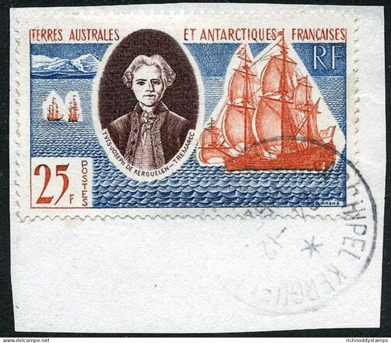 FSAT 1960 25Fr Discovery Fine Used On Piece - Used Stamps