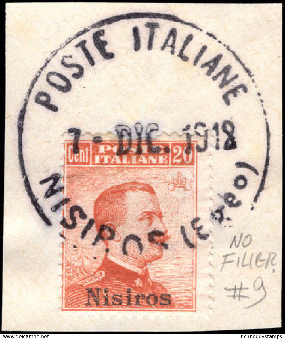 Nisiros 1912-21 20c Orange No Watermark Fine Used On Piece. - Egeo (Nisiro)