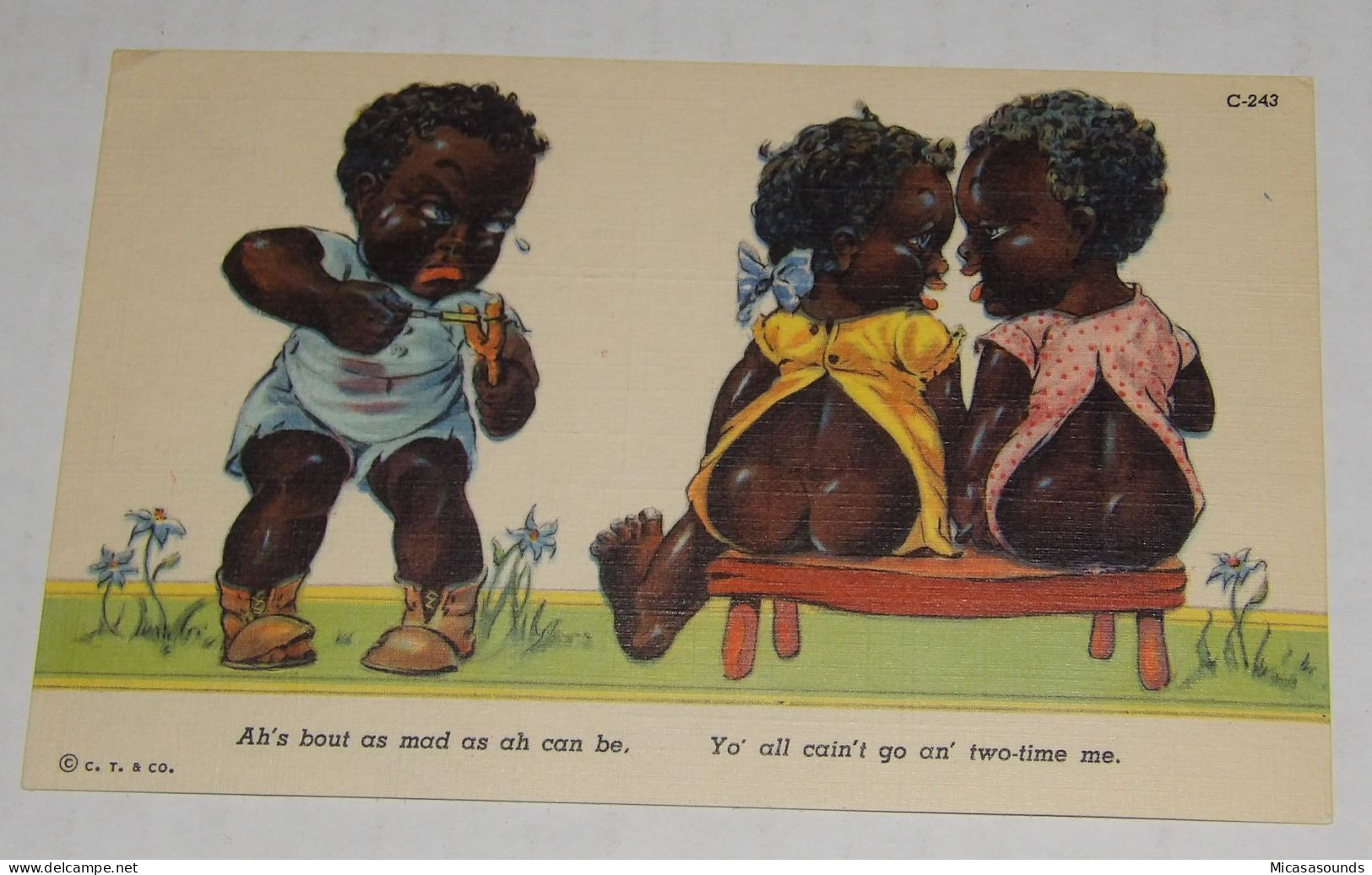 Black American Humor 1930 Linen Postcard Bout As Mad Can Be You Two Time Me Scarce Unposted - Black Americana