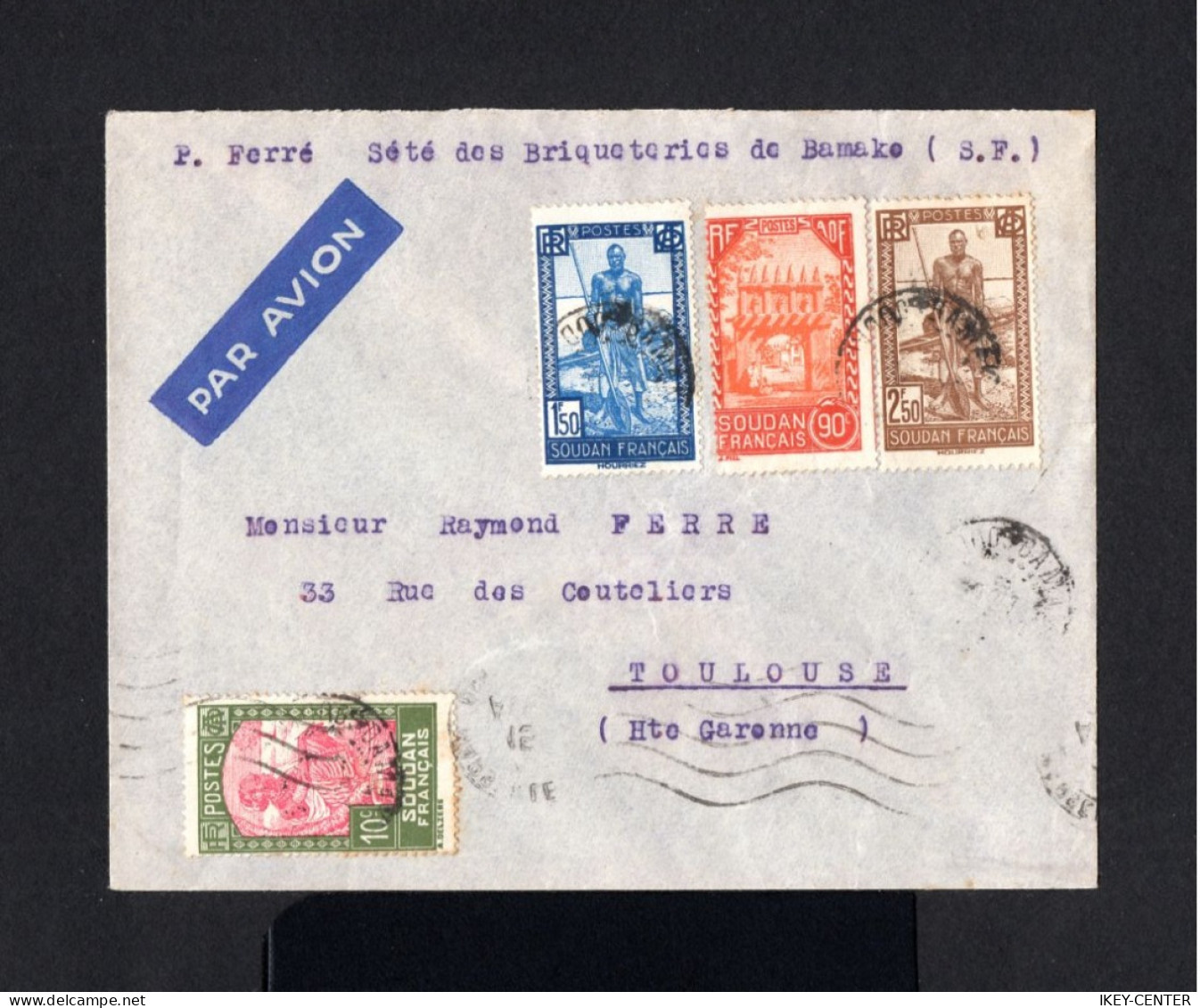 2103-FRENCH SUDAN-AIRMAIL COVER BAMAKO To MARSEILLE (france) 1934.WWII.ENVELOPPE AERIEN Soudan Français - Covers & Documents