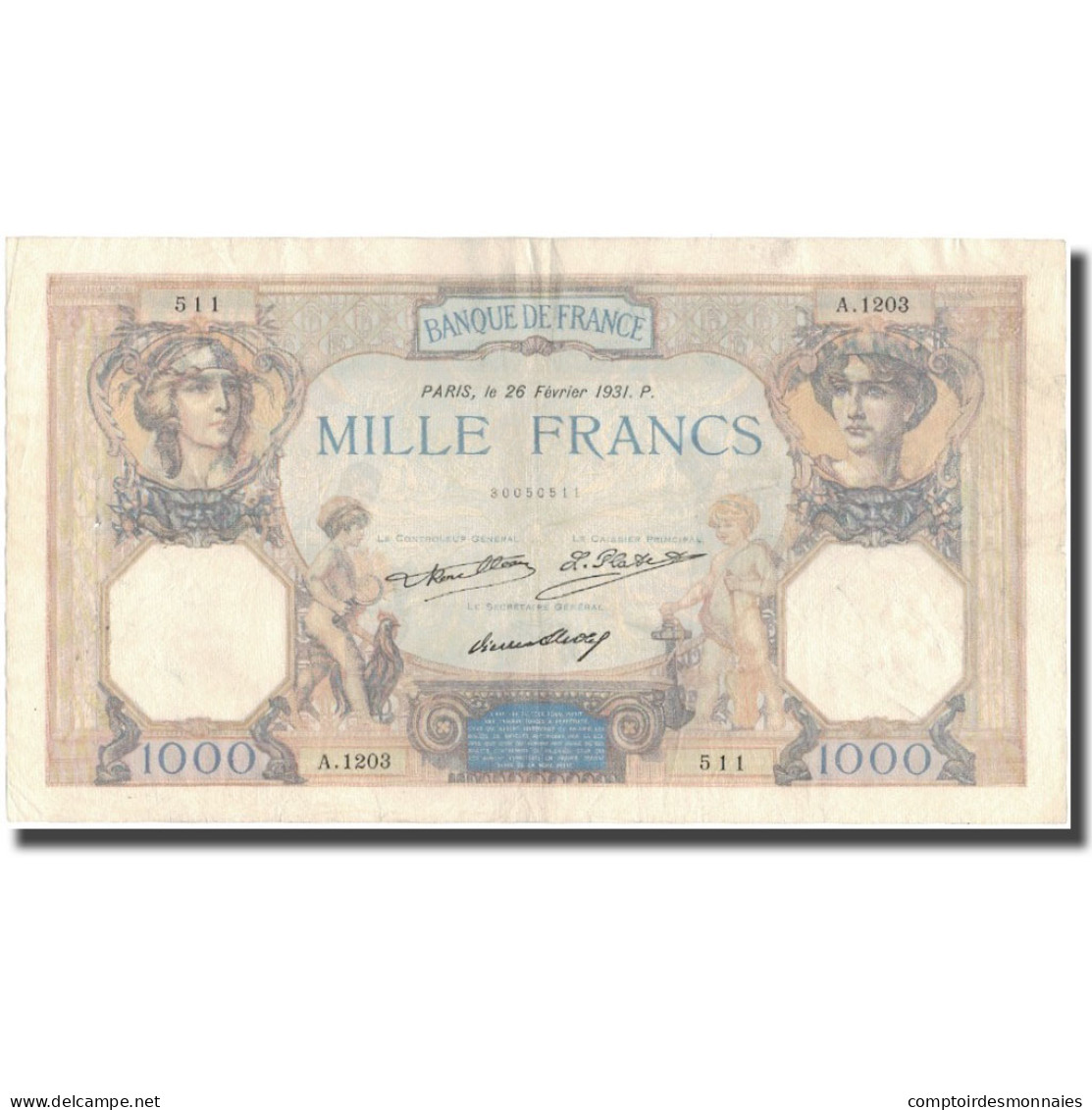 France, 1000 Francs, Cérès Et Mercure, 1931-02-26, TTB, Fayette:37.6, KM:79b - 1 000 F 1927-1940 ''Cérès Et Mercure''