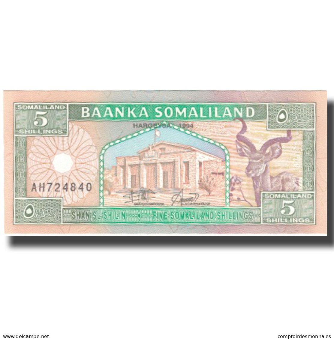 Billet, Somaliland, 5 Shillings = 5 Shilin, KM:1a, NEUF - Somalië