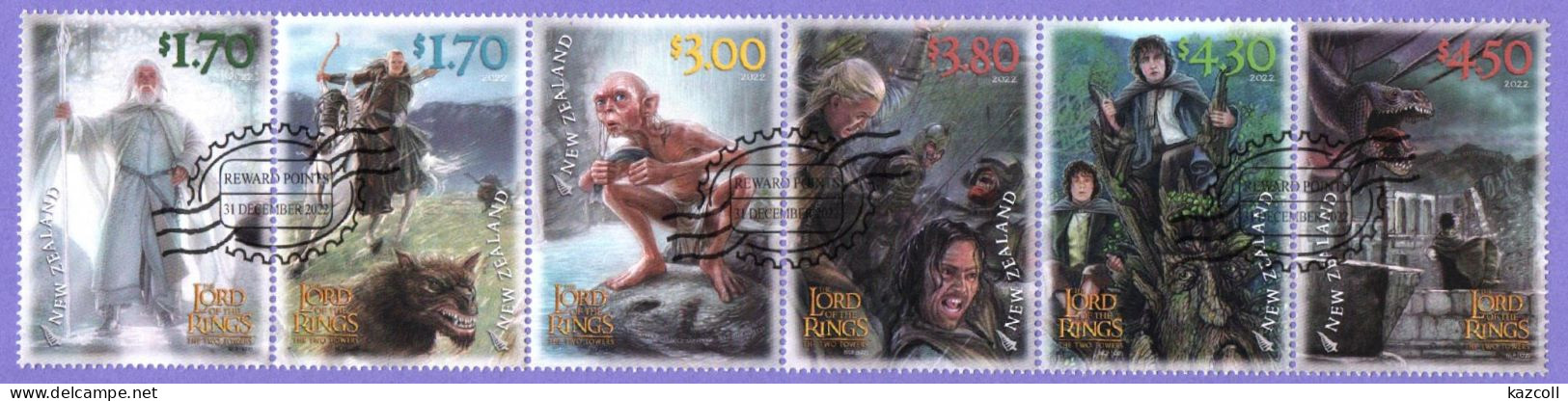 New Zealand   2022.  20 Years Of Filming Lord Of The Ring Two Towers.  Set Of 6 In Strip    Used - Gebruikt