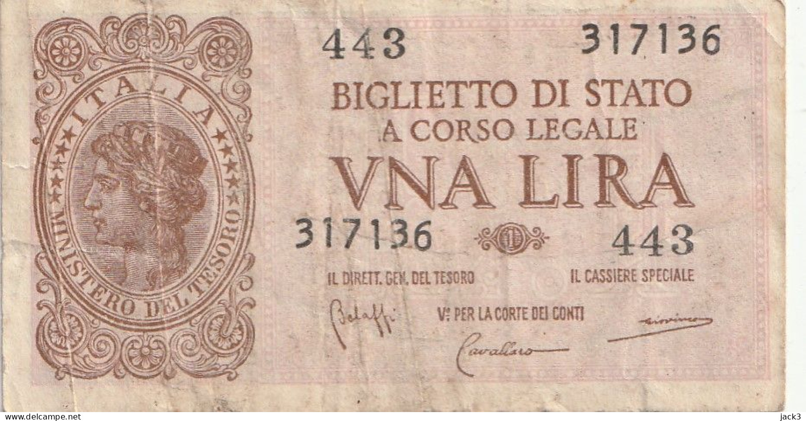 BANCONOTA -   1 LIRA BIGLIETTO DI STATO LUOGOTENENZA UMBERTO VENTURA 23/11/1944 - Italië – 1 Lira