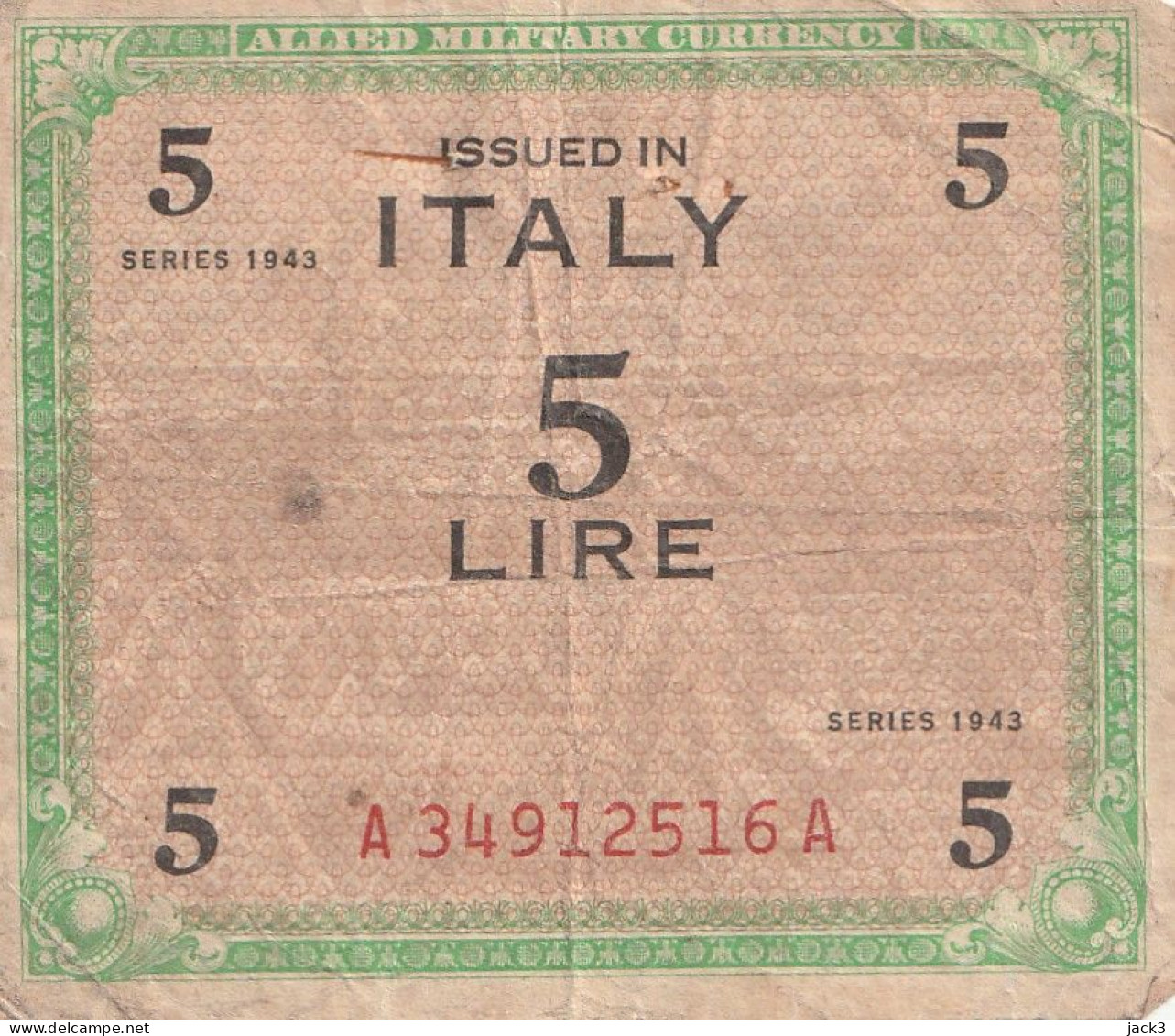 BANCONOTA -BANCONOTA - ALLIED MILITARY CURRENCY BANCONOTA 5£ 1943 (come Da Scansione) - Occupazione Alleata Seconda Guerra Mondiale