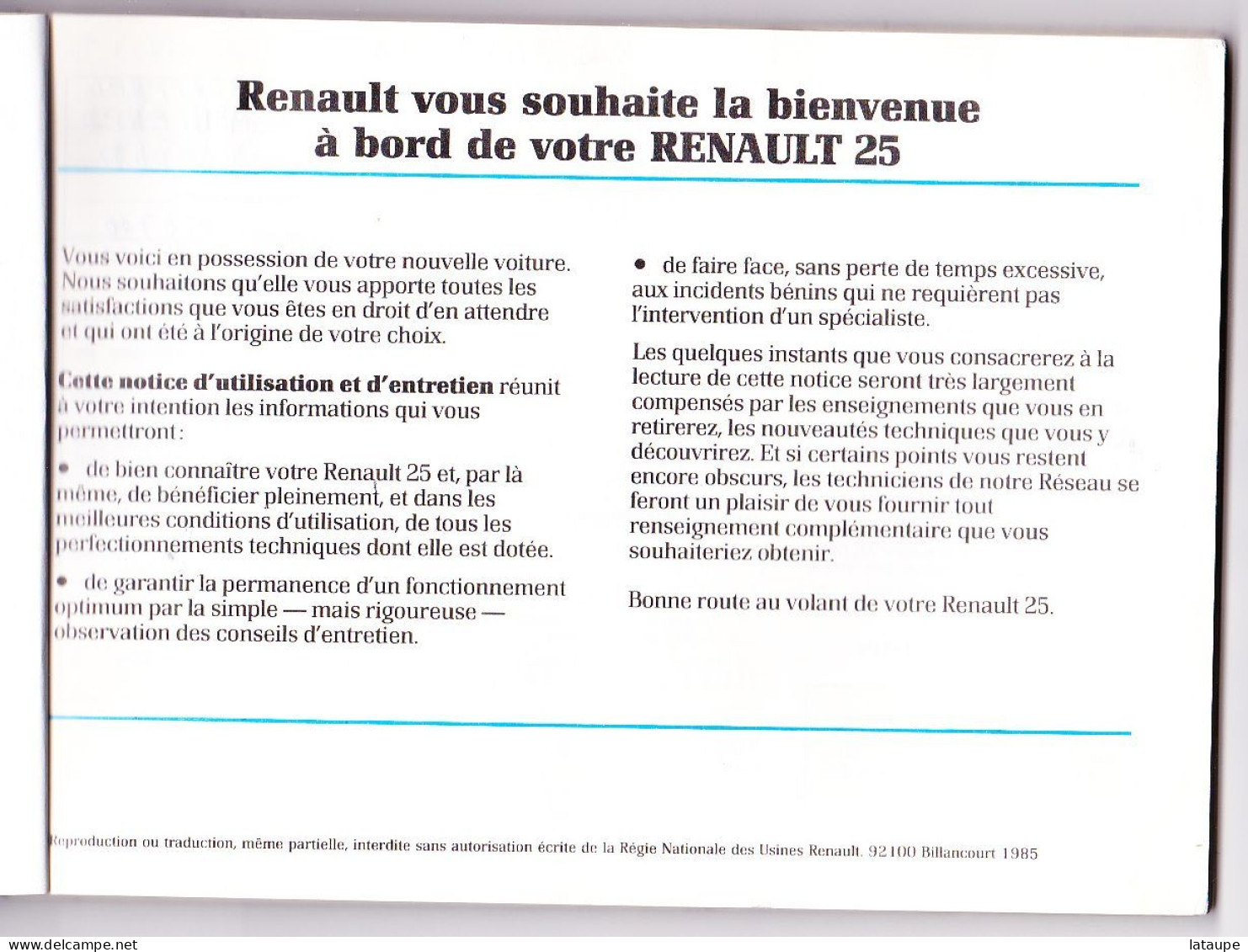 RENAULT 25 - LIVRET DE BORD ET ADDITIF - Youngtimers - Voitures
