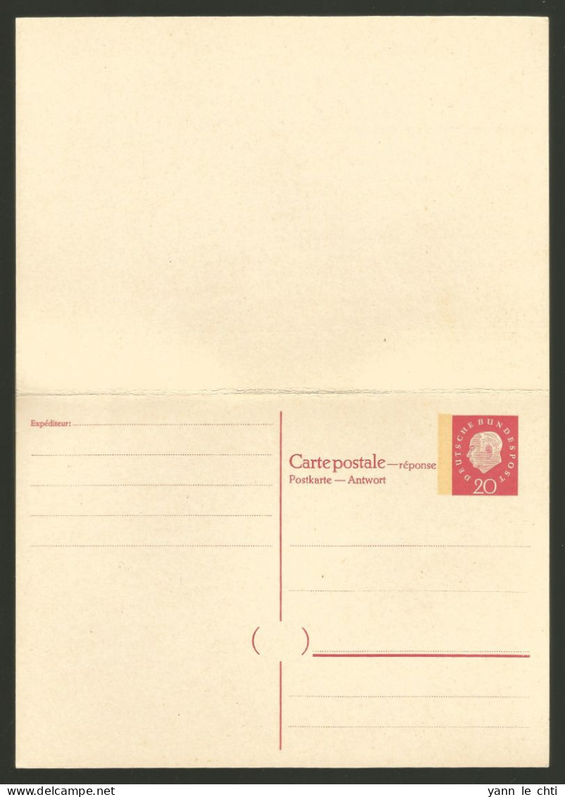 Postkarte Carte Postale Avec Reponse Payee Mit Antwortkarte Ganzsache 20 Pfennig Theodor Heuss Postfrisch ** - Privatpostkarten - Ungebraucht