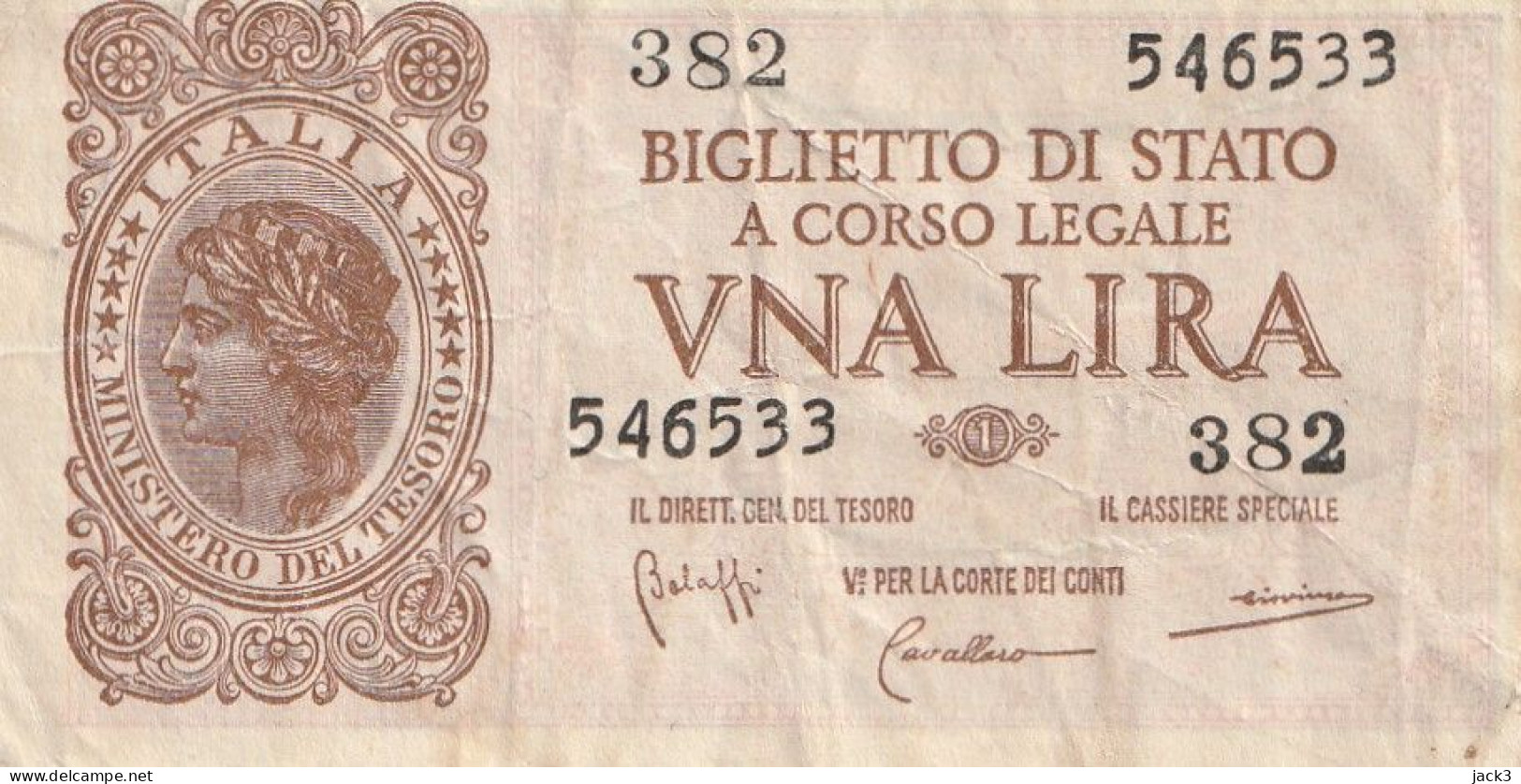 BANCONOTA - BANCONOTA - 1 LIRA BIGLIETTO DI STATO - UMBERTO VENTURA 23/11/1944 - Italia – 1 Lira