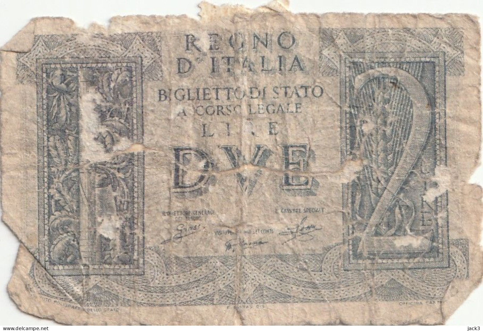 2 LIRE BIGLIETTO DI STATO FASCIO 14/11/1939 (come Da Scansione) - Italië – 2 Lire