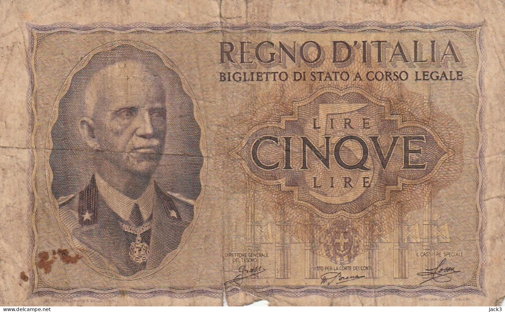 5 LIRE BIGLIETTO DI STATO VITTORIO EMANUELE III FASCIO 1940 - Italië – 1 Lira