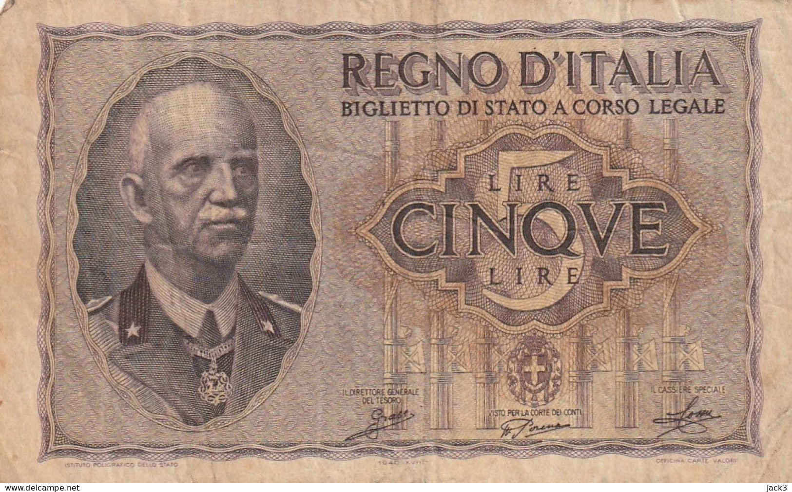 5 LIRE BIGLIETTO DI STATO VITTORIO EMANUELE III FASCIO 1940 - Italia – 1 Lira