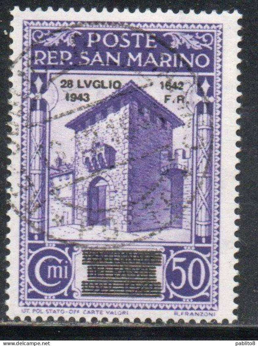 REPUBBLICA DI SAN MARINO 1943 CADUTA DEL FASCISMO CENT. 50c USATO USED OBLITERE' - Used Stamps