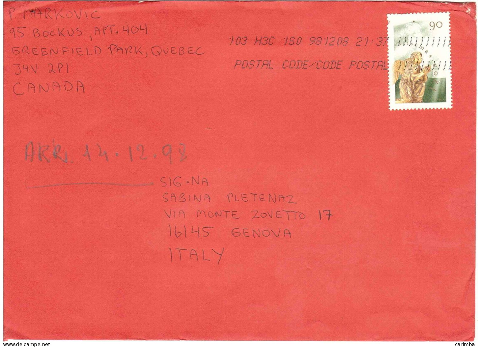 LETTERA PER ITALIA - Storia Postale