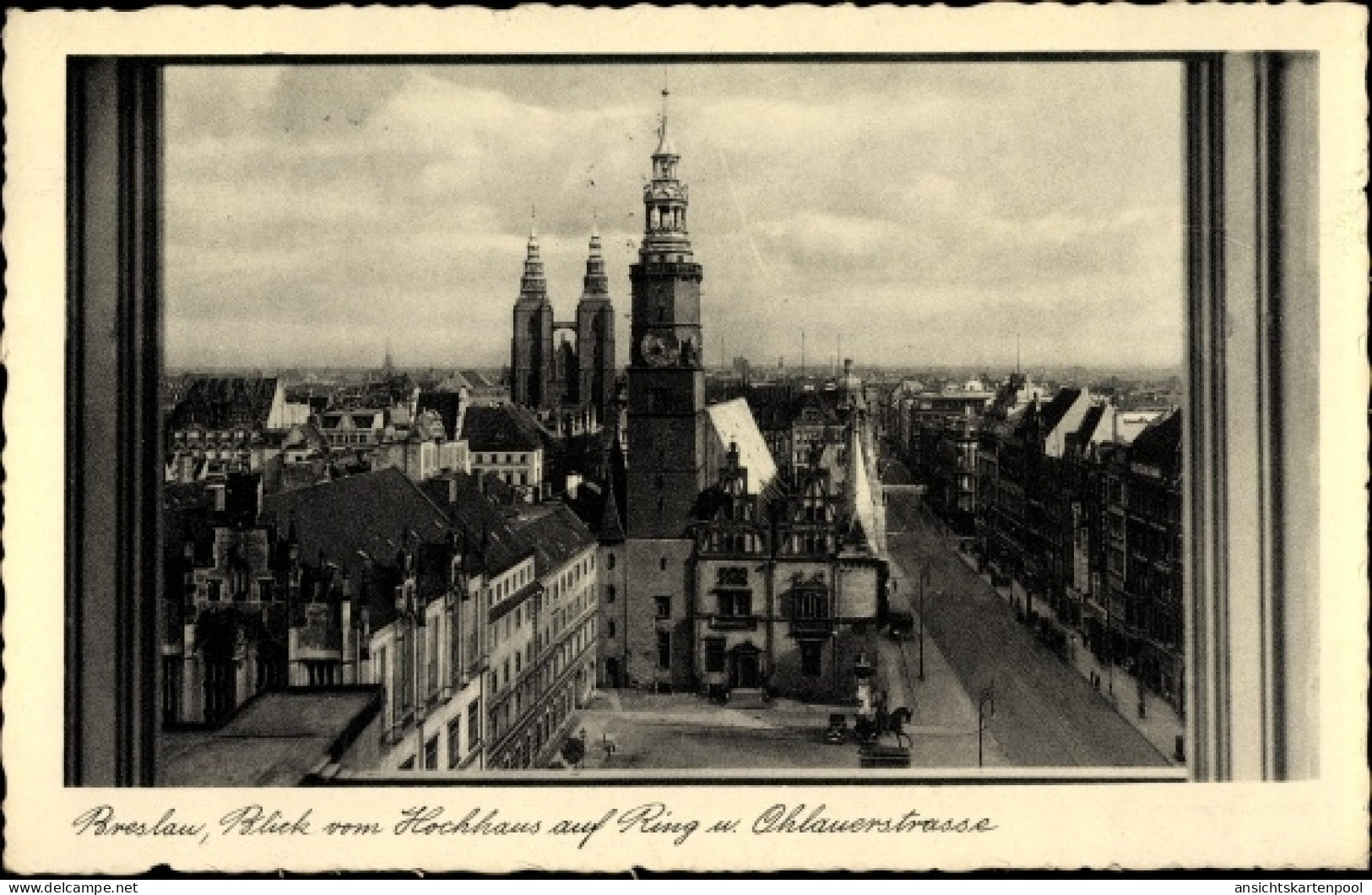 CPA Wrocław Breslau Schlesien, Ring Und Ohlauer Straße Vom Hochhaus Gesehen - Schlesien