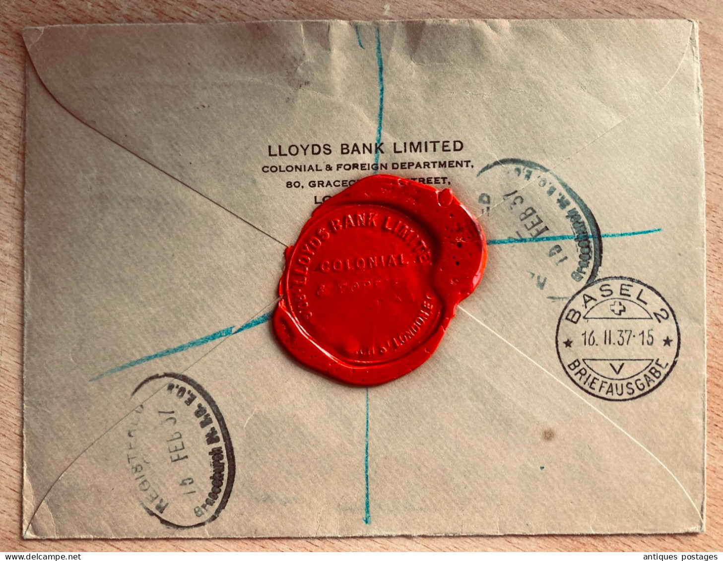 Registered 1937 London Lloyds Bank Limited Colonial & Foreign Department Basel Switzerland Banque Commerciale De Bâle - Storia Postale