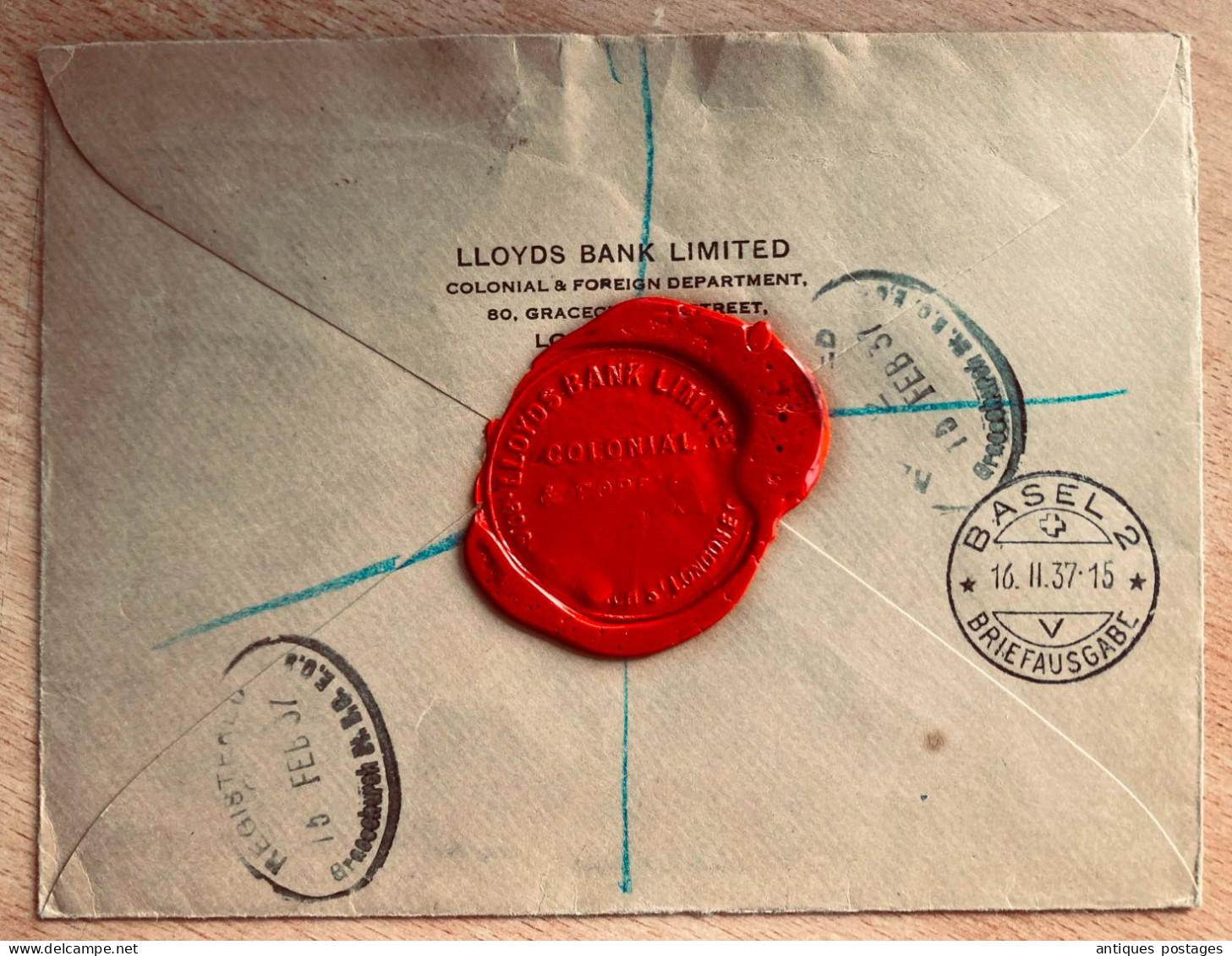 Registered 1937 London Lloyds Bank Limited Colonial & Foreign Department Basel Switzerland Banque Commerciale De Bâle - Covers & Documents