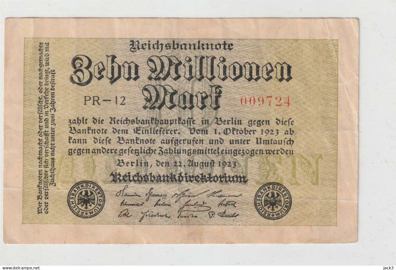 BANCONOTA - GERMANIA 1 MILIONE DI MARCHI 1923 - 1 Miljoen Mark