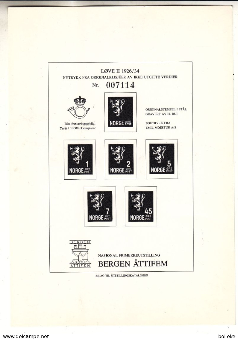 Norvège - Document émis Par La Poste Norvégienne ° - GF - Reprise Des Timbres De 1926 à 1934 - Tirage 10000 - Cartas & Documentos