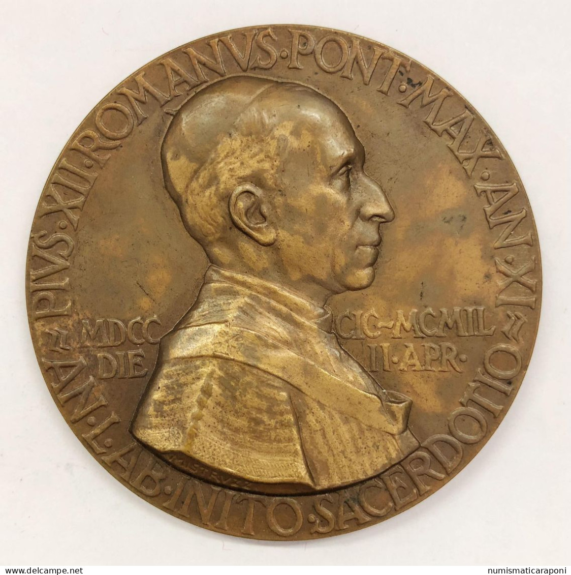 Città Del Vaticano Pio XII° 1939-1958 Eugenio Pacelli Medaglia Straordinaria 1949 Per I 50 Anni Di Sacerdozio - Royaux/De Noblesse