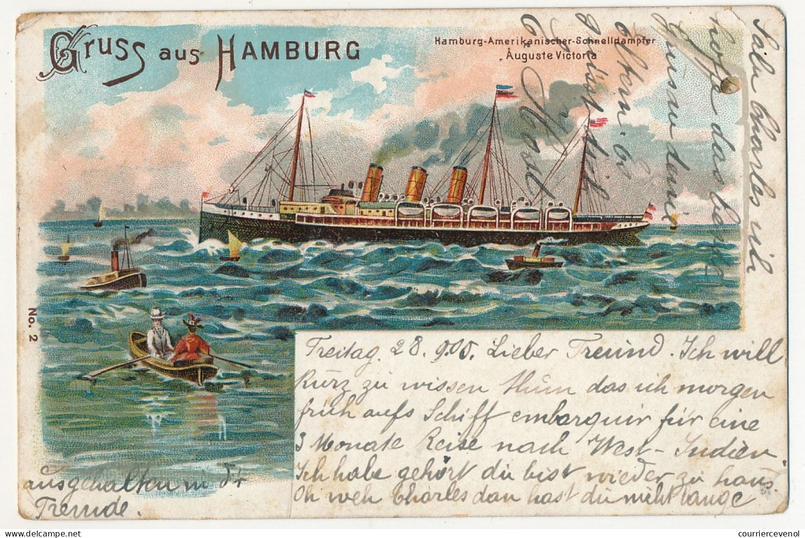 CPA - HAMBOURG - Gruss Aus Hambourg - Bateau à Vapeur Américain Auguste Victoria - Other & Unclassified