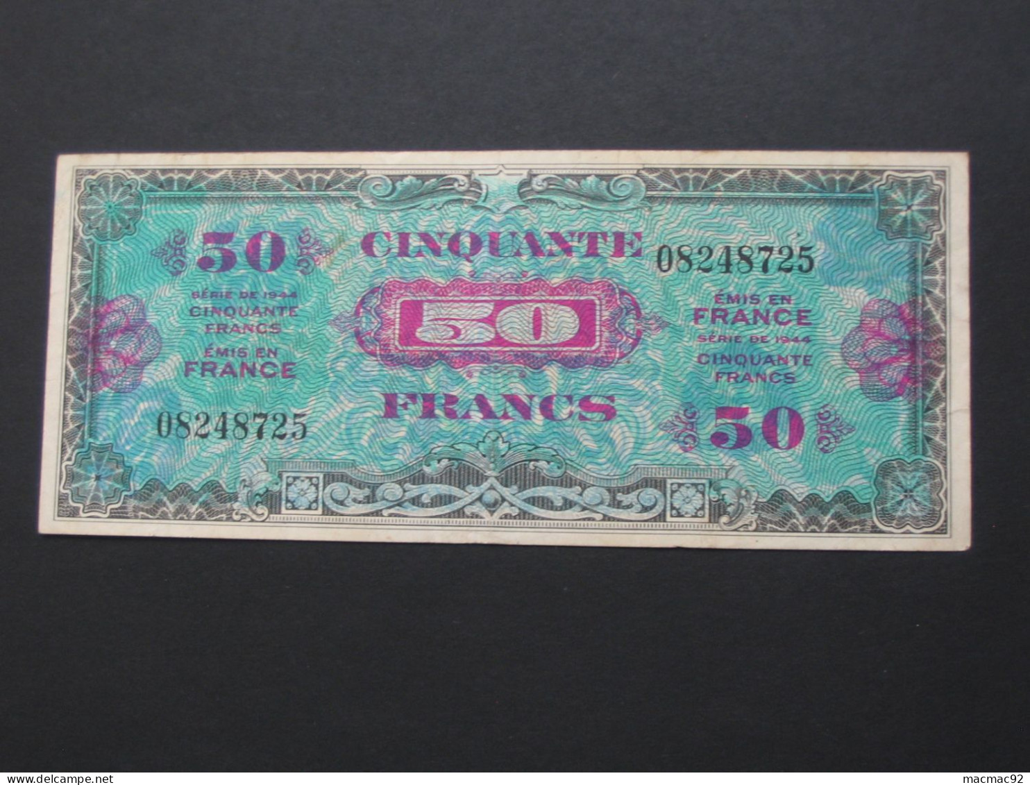 ASSEZ RARE Billet De Débarquement - 50 Francs DRAPEAU FRANCE 1944 - Sans Série    **** EN ACHAT IMMEDIAT **** - 1944 Drapeau/Francia