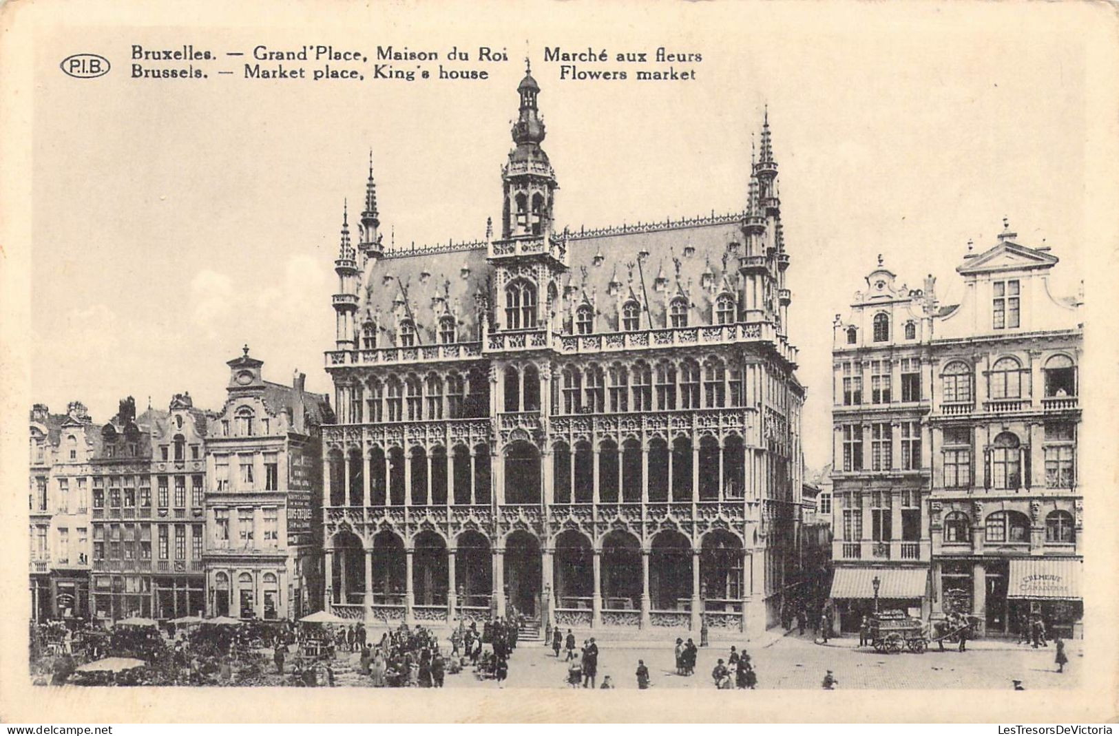 BELGIQUE - Bruxelles - Grand Place - Maison Du Roi - Marché Aux Fleurs - Carte Postale Ancienne - Places, Squares