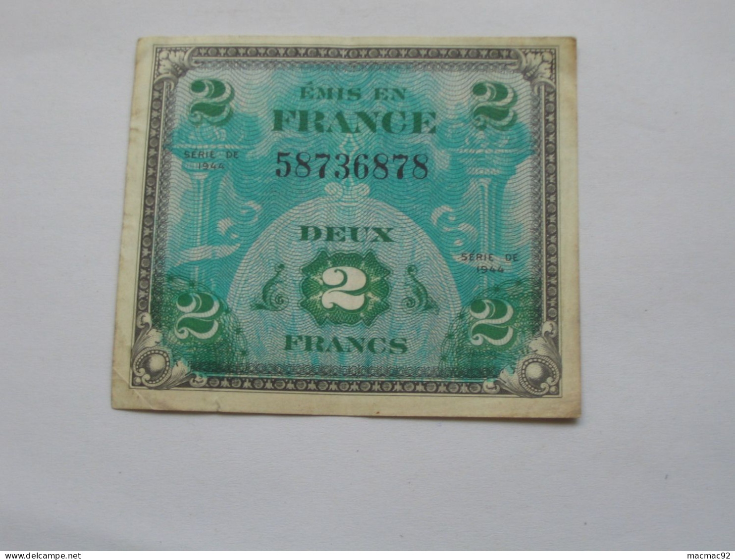 ASSEZ RARE Billet De Débarquement - 2 Francs DRAPEAU FRANCE 1944 - Sans Série   **** EN ACHAT IMMEDIAT **** - 1944 Drapeau/Francia