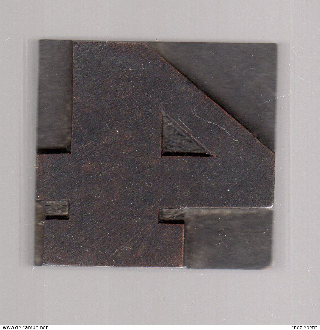 CARACTERE D'IMPRIMERIE BOIS Typographie Vintage Wooden Printer Block Chiffre 4 - Other & Unclassified