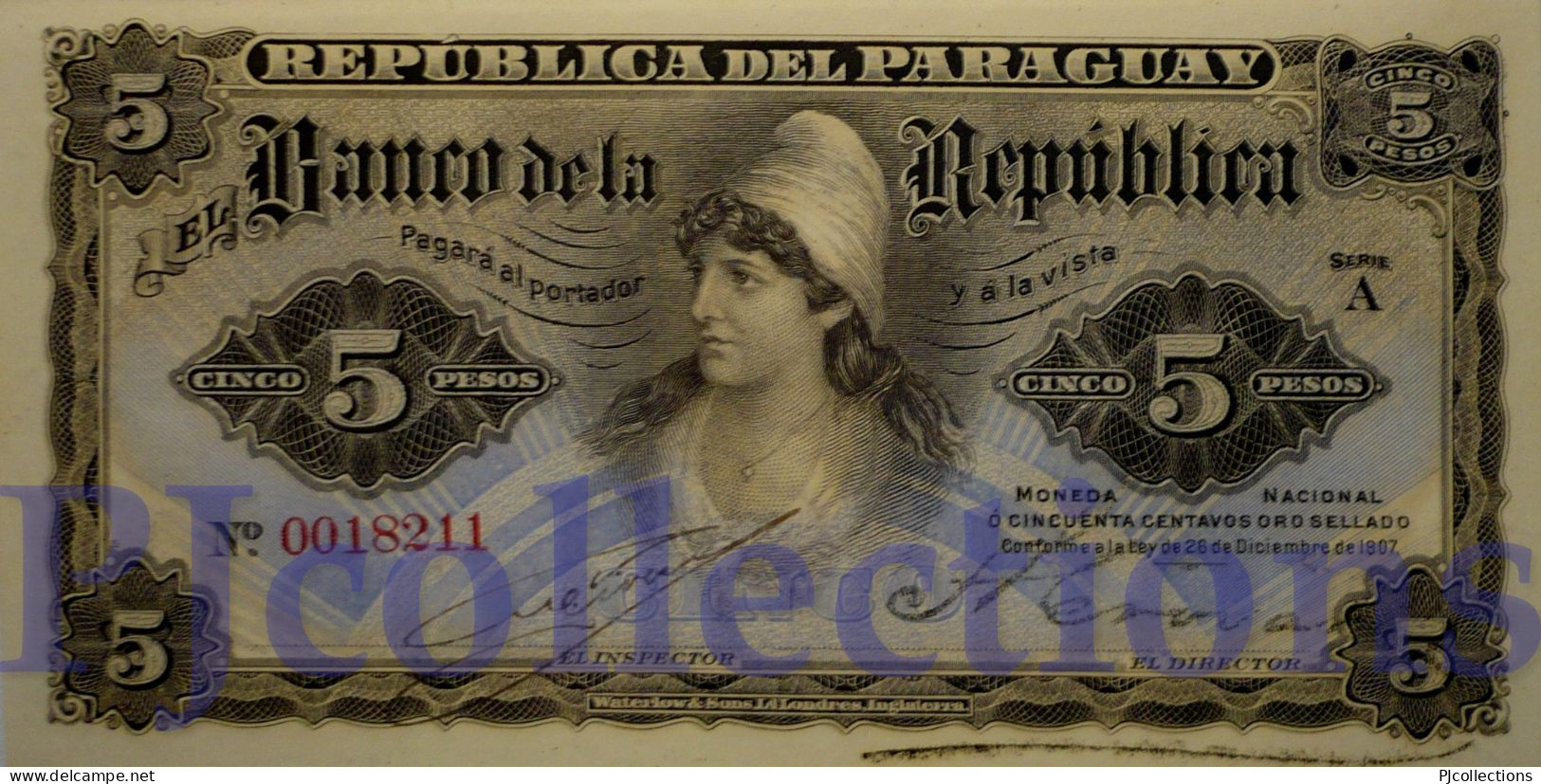 PARAGUAY 5 PESOS 1907 PICK 156 AUNC - Paraguay