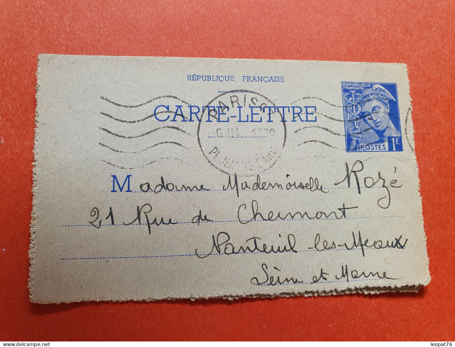Entier Postal Type Mercure De Paris Pour Nanteuil Les Meaux En 1940 - Réf J 299 - Cartoline-lettere