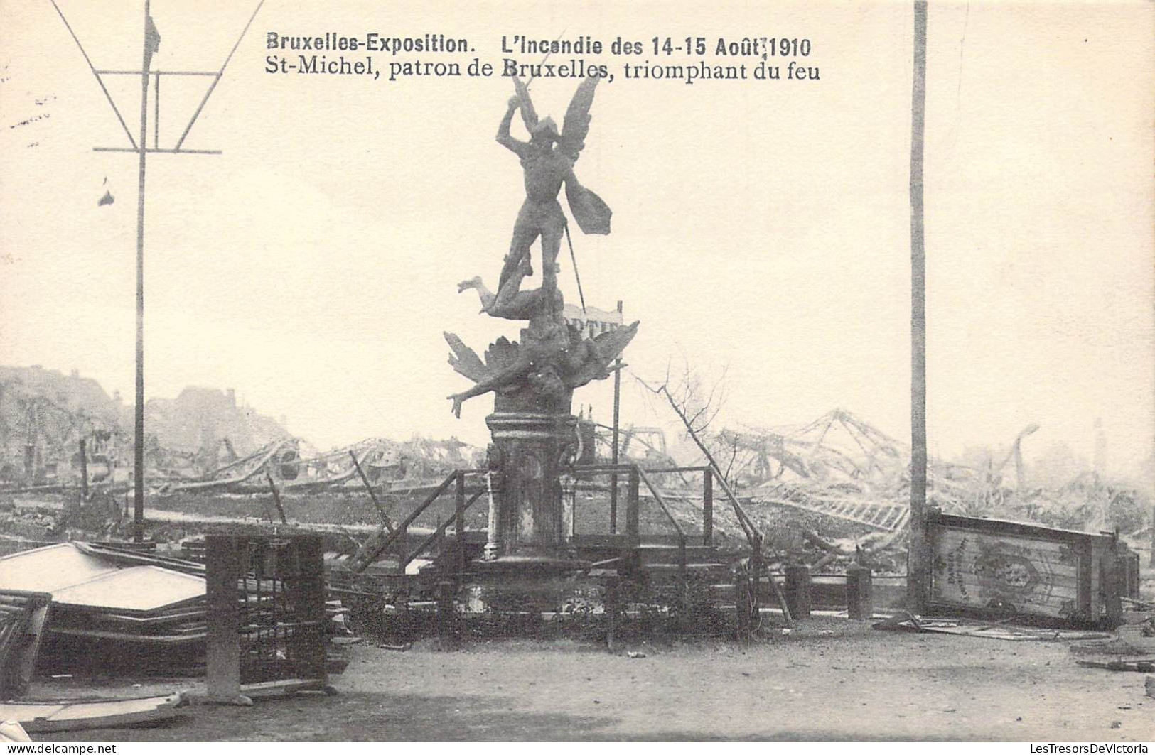BELGIQUE - Bruxelles-Exposition - L'Incendie Des 14-15 Août 1910 - St-Michel, Patron De.. - Carte Postale Ancienne - Expositions Universelles