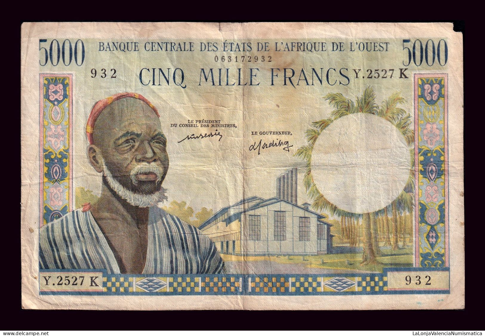 Estados De África Occidental Senegal West African States Senegal 5000 Francos ND (1965) Pick 704Km Bc F - Senegal