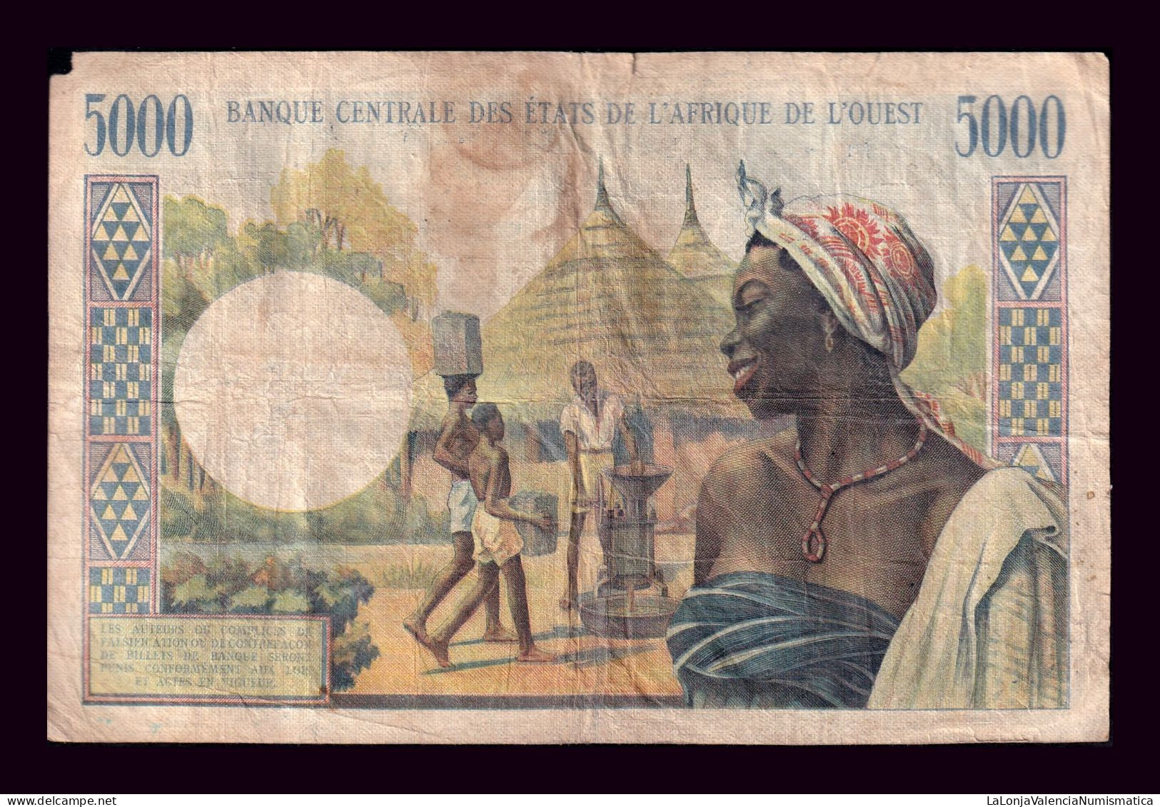 Estados De África Occidental Senegal West African States Senegal 5000 Francos ND (1965) Pick 704Km Bc F - Sénégal