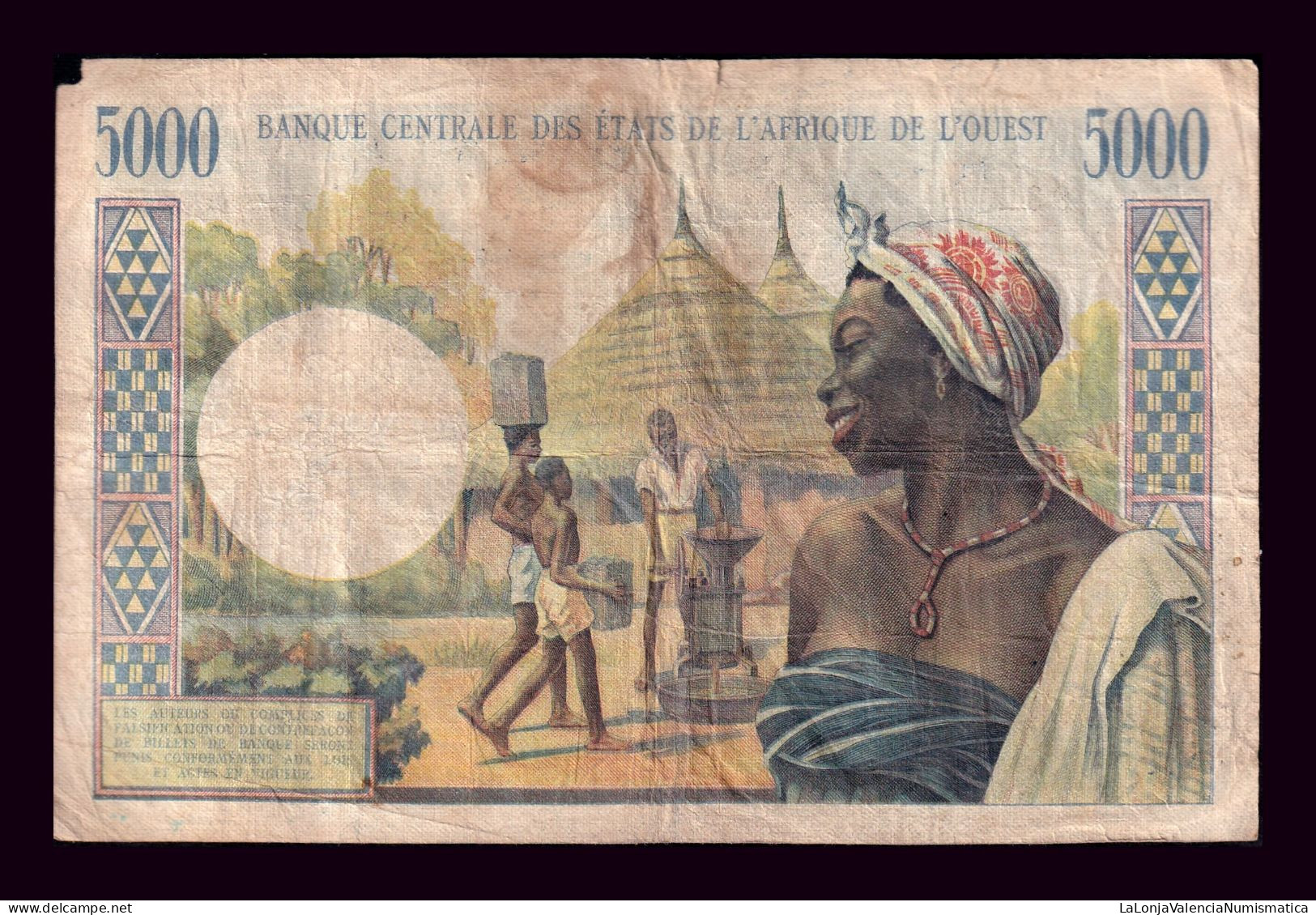 Estados De África Occidental Senegal West African States Senegal 5000 Francos ND (1965) Pick 704Km Bc F - Senegal