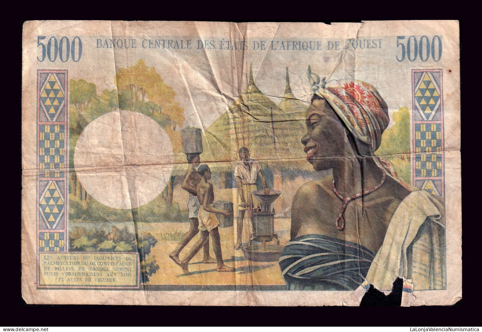 Estados De África Occidental Senegal West African States Senegal 5000 Francos ND (1965) Pick 704Km Bc F - Senegal