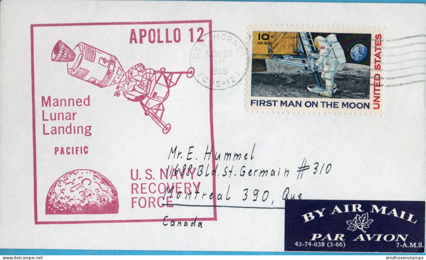 United States Apollo 12 USS Hornet Recovery Service For Manned Lunar Landing Salvage In The Pacific, E 2306.08 - America Del Nord