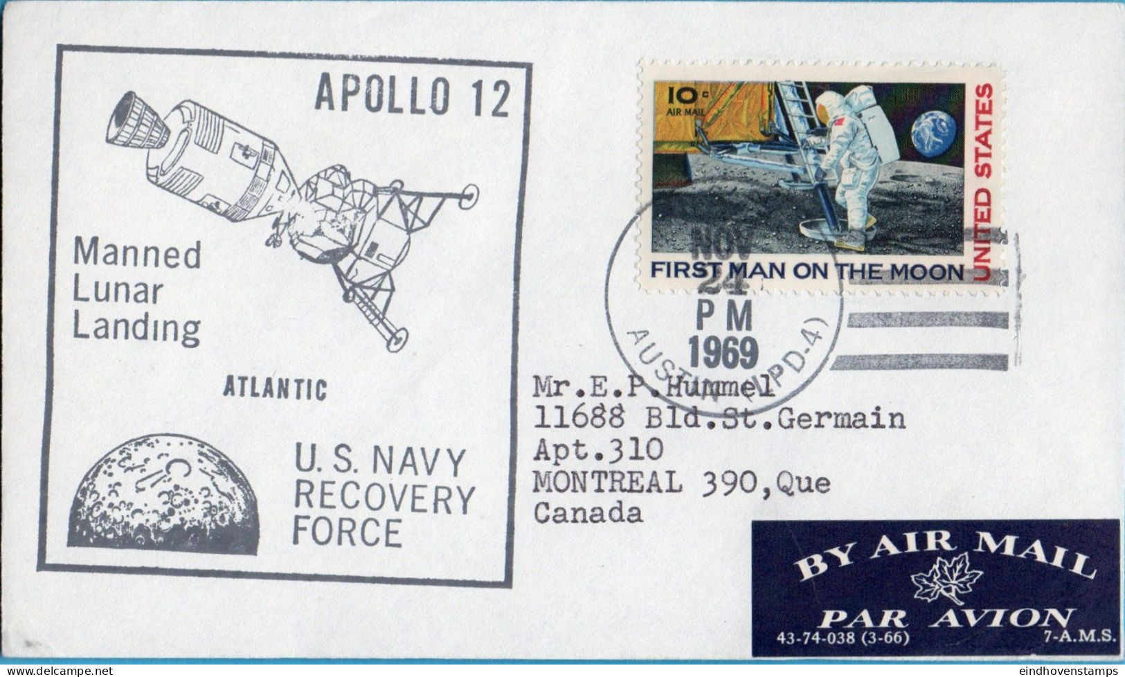 United States Apollo 12 USS Austin Recovery Service For Manned Lunar Landing Salvage In The Atlantic, E 2306.09 - North  America