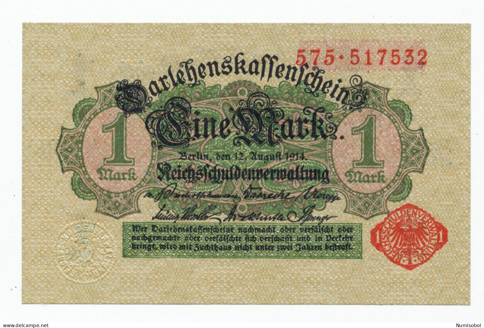 GERMANY, DEUTSCHLAND - 1 Mark 12.8. 1914. P50-52 Ro51c, UNC. (D178) - Other & Unclassified