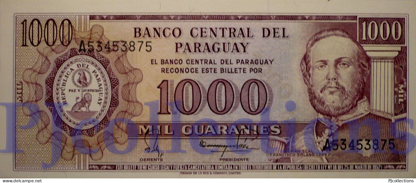 PARAGUAY 1000 GUARANIES 1952 PICK 207 UNC - Paraguay