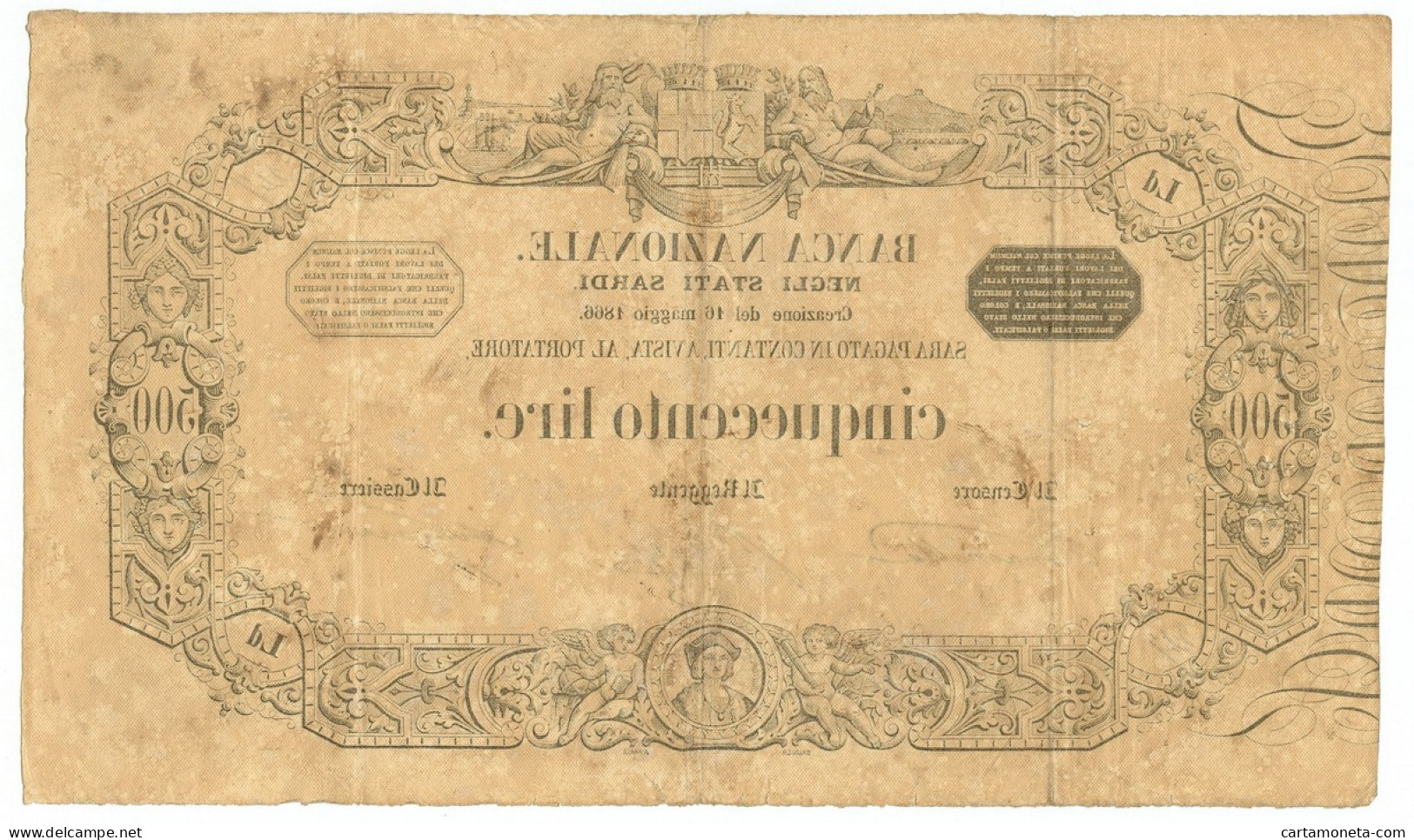 500 LIRE BANCA NAZIONALE NEGLI STATI SARDI 16/05/1866 BB/BB+ - Autres & Non Classés