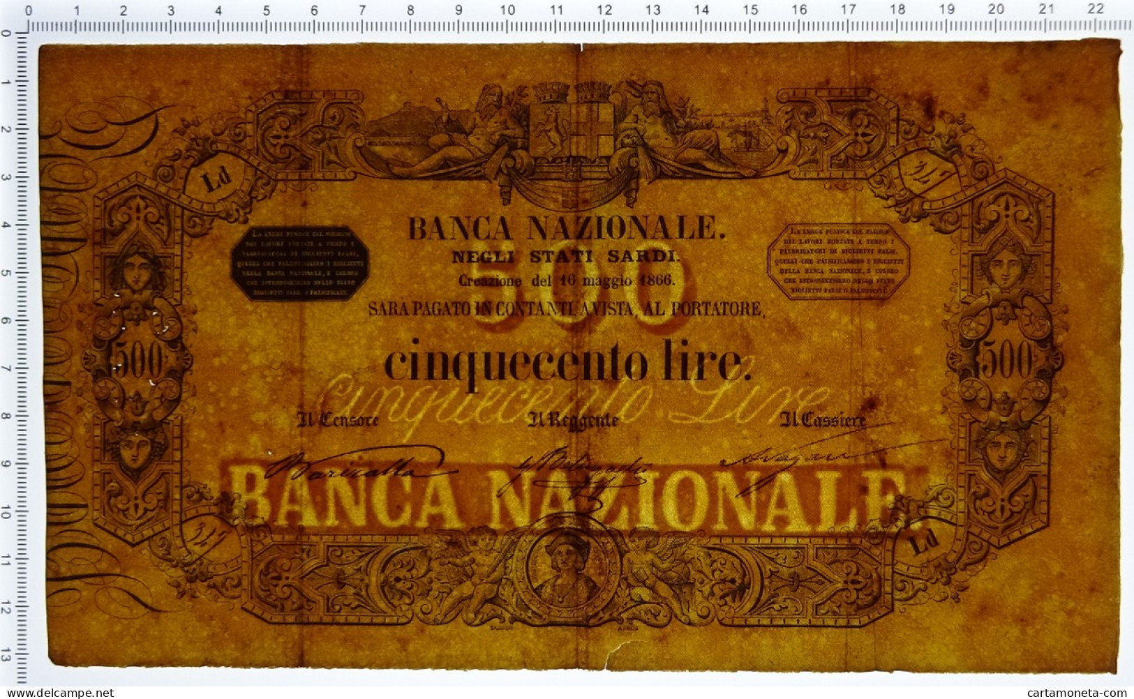 500 LIRE BANCA NAZIONALE NEGLI STATI SARDI 16/05/1866 BB/BB+ - Autres & Non Classés