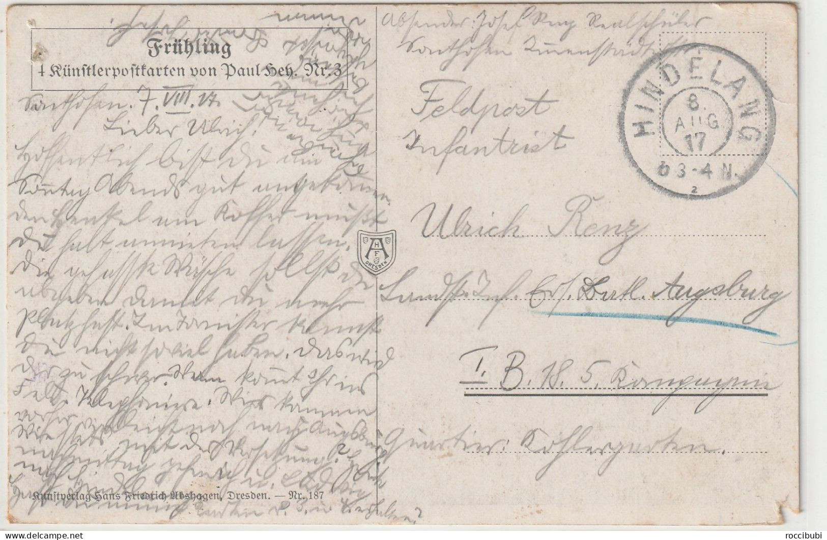 Paul Hay, Künstlerkarte, Frühling, Stempel Hindelang 1917 - Hey, Paul