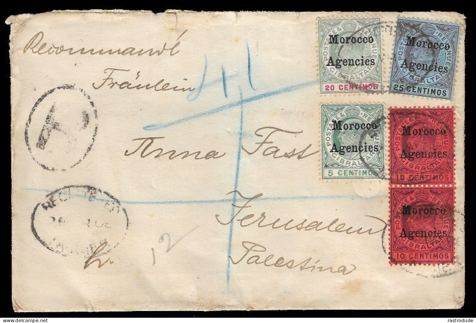 1906 MOROCCO AGENCIES Brit. P.O REGISTERED LETTER TO JERUSALEM / HOLYLAND / PALESTINE - Morocco Agencies / Tangier (...-1958)