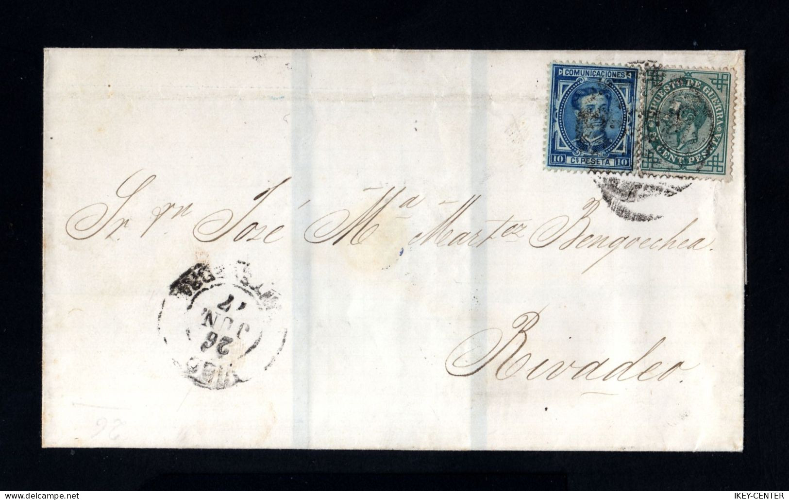 1280-SPAIN-ESPAGNE-ESPAÑA-OLD MOURNING COVER VIGO To RIBADEO (lugo).1877.Alfonso XII. LUTO.Fechador Al REVES!!!!! - Storia Postale