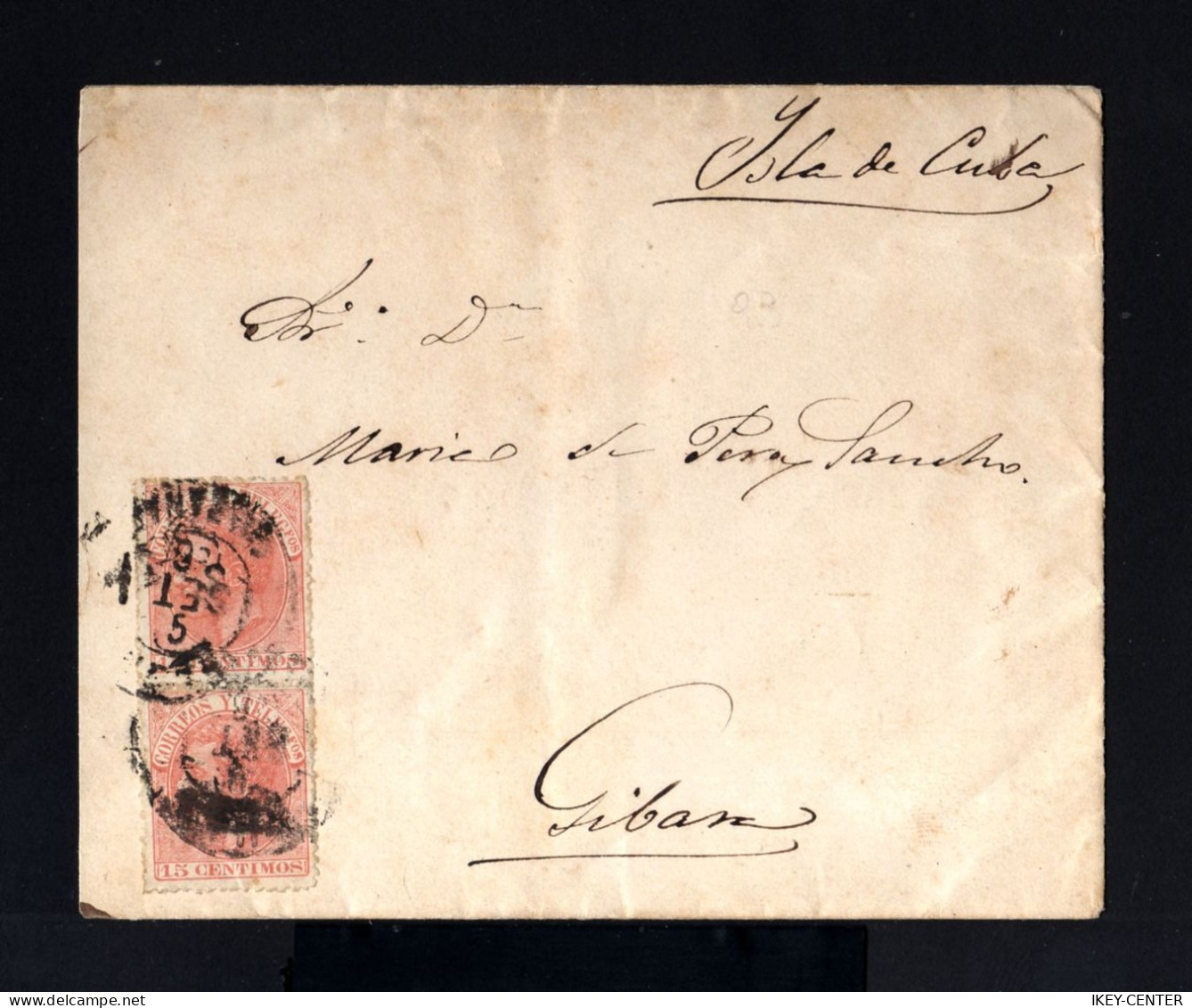 1280-SPAIN-ESPAGNE-ESPAÑA-OLD COVER PALENCIA To GIBAN (cuba)1886.Alfonso XII. - Briefe U. Dokumente