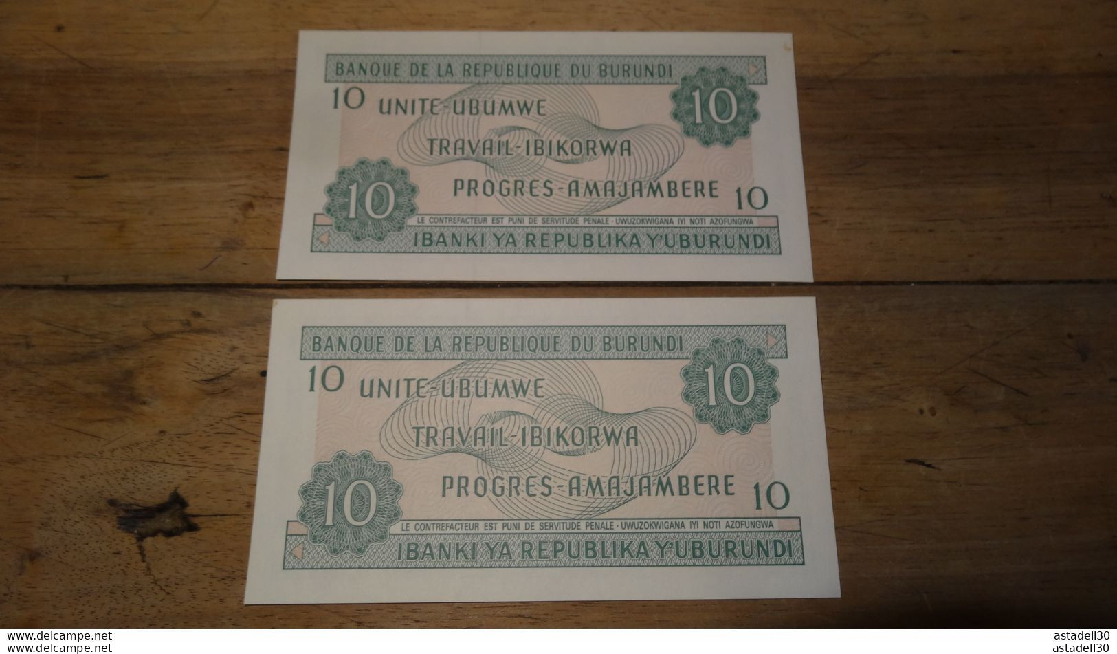 BURUNDI : 10 Francs 1991 , 2 Billets N° Consecutifs,  UNC ......... PHI ...... E2-70 - Burundi