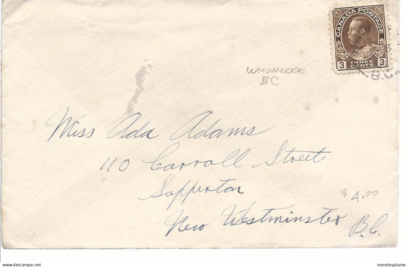 19572) Canada  Whonock? Postmark Cancel  - Cartas & Documentos